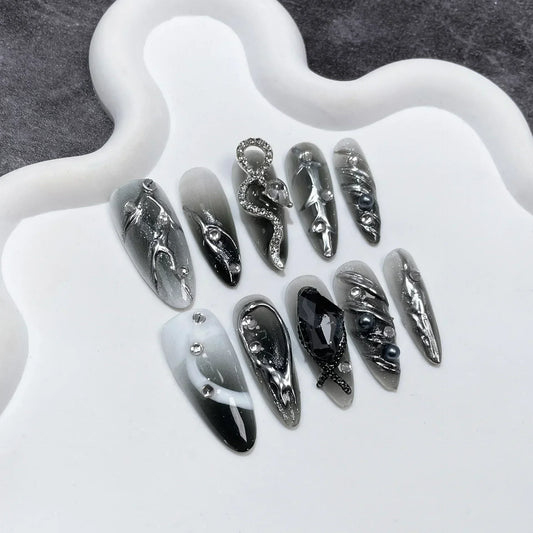 10 Pcs Gradient Shiny Handmade Press On Nails Almond Design