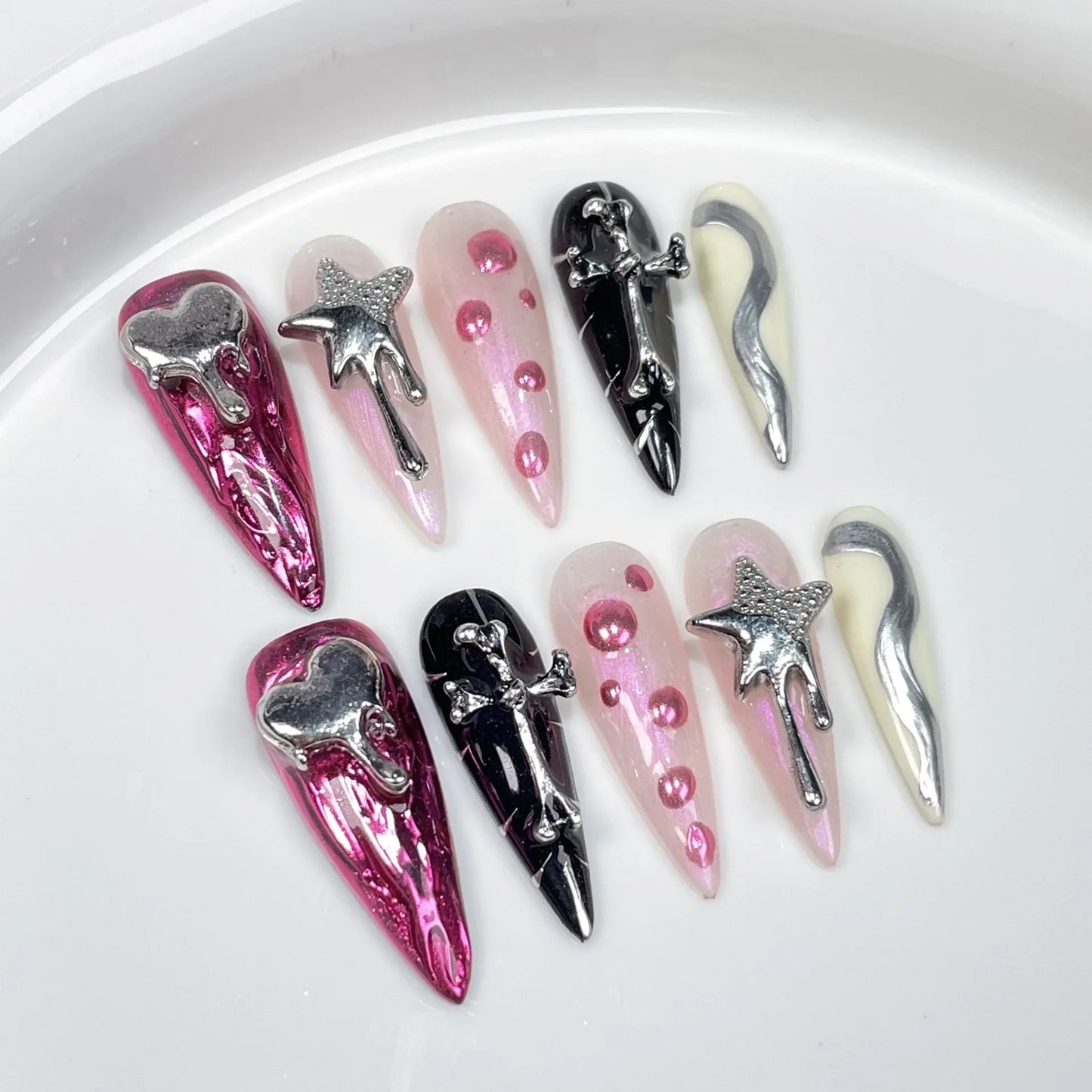 10 Pcs Gradient Shiny Handmade Press On Nails Almond Design