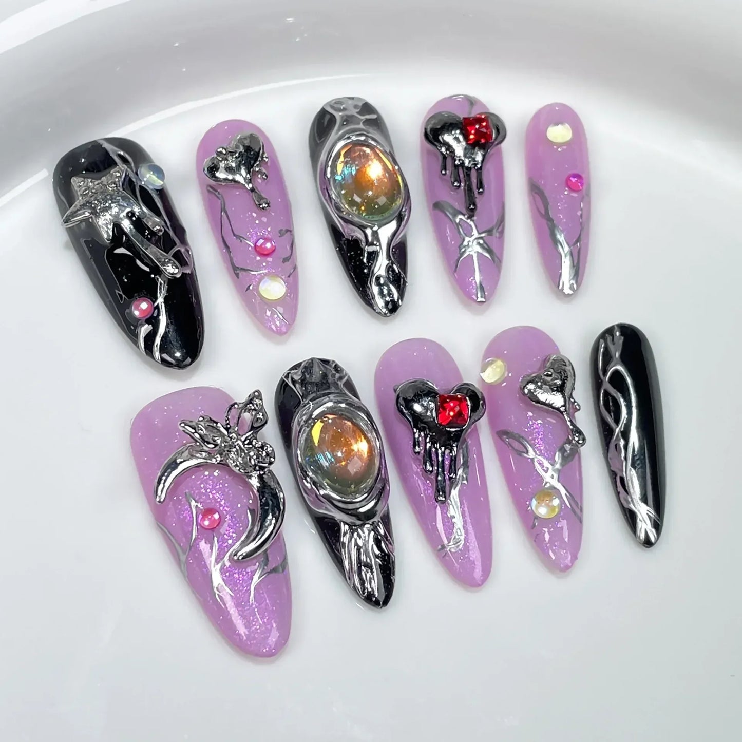 10 Pcs Gradient Shiny Handmade Press On Nails Almond Design