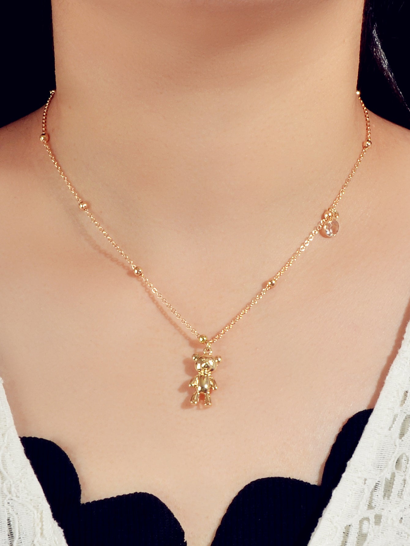 Lovely Female Jewellery Long Gold Chain Bear Pendant Necklace Trendy Accessories