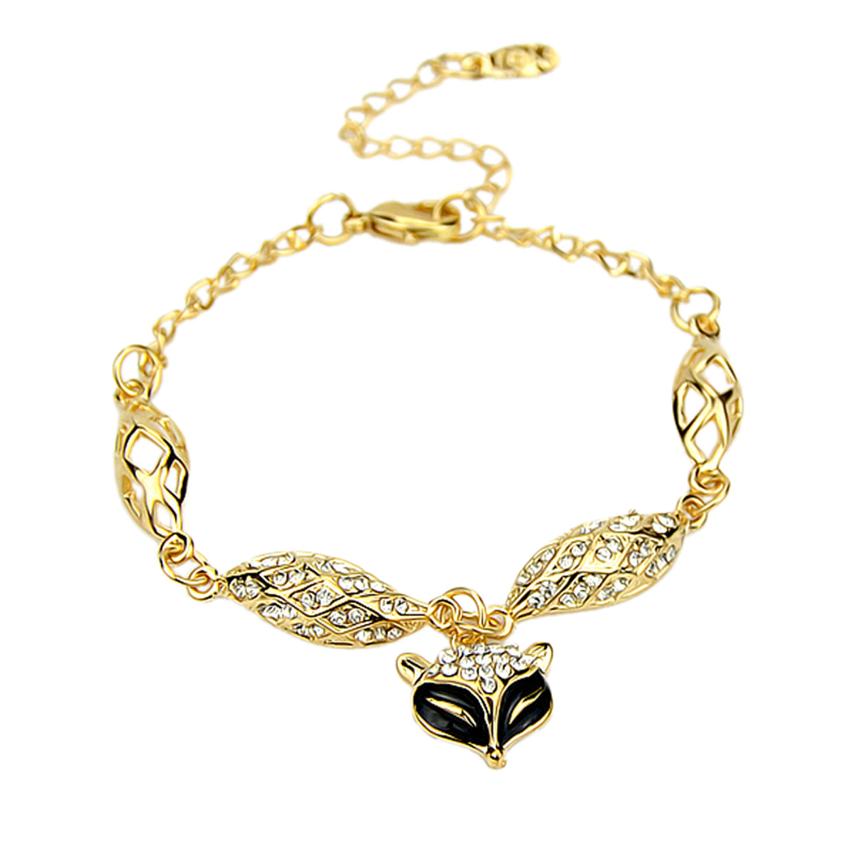 Textured Jewellery Gold Chain Rhinestone Decor Fox Charm Bangle Bracelets Women