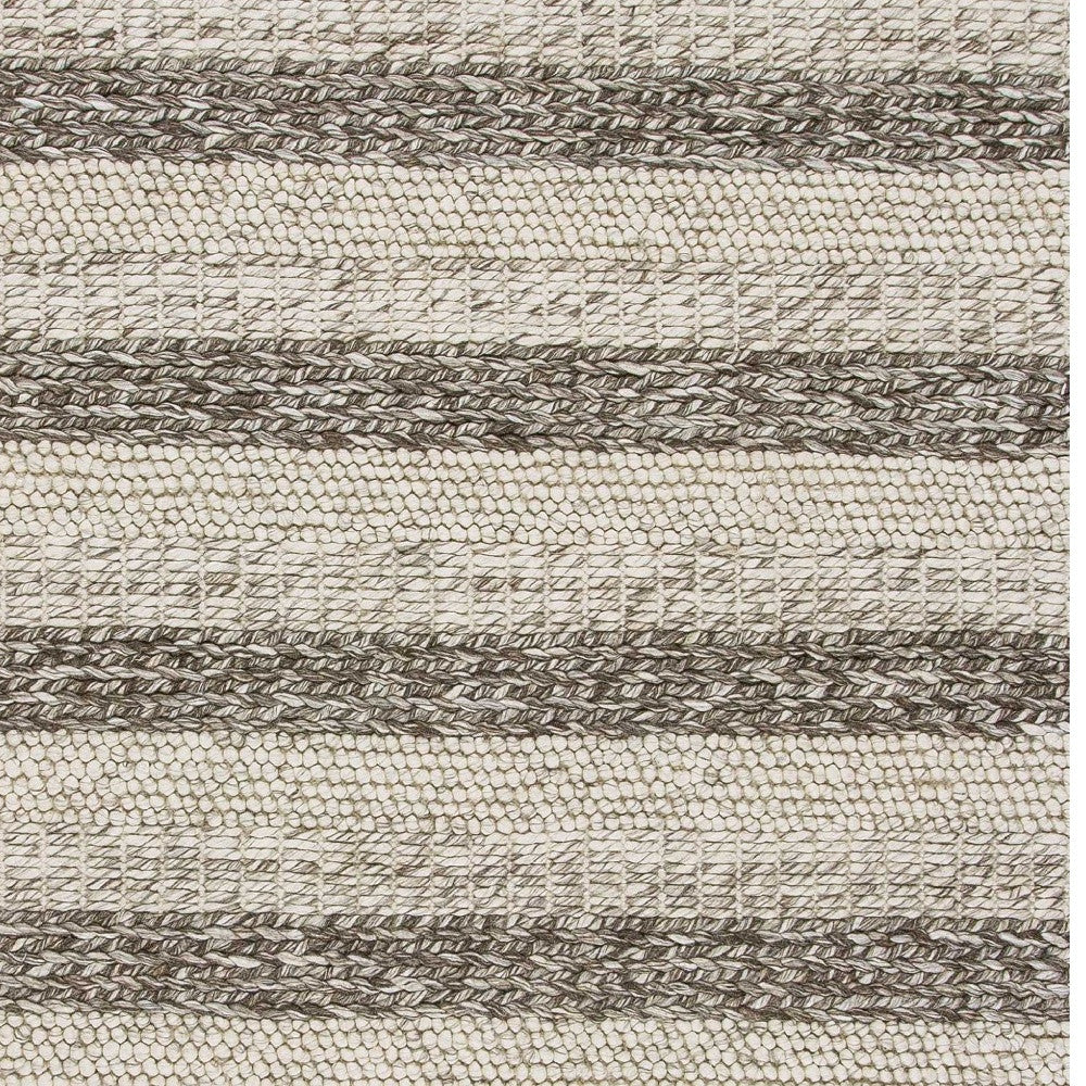 9' X 13' Brown Gray And Ivory Wool Striped Hand Woven Area Rug