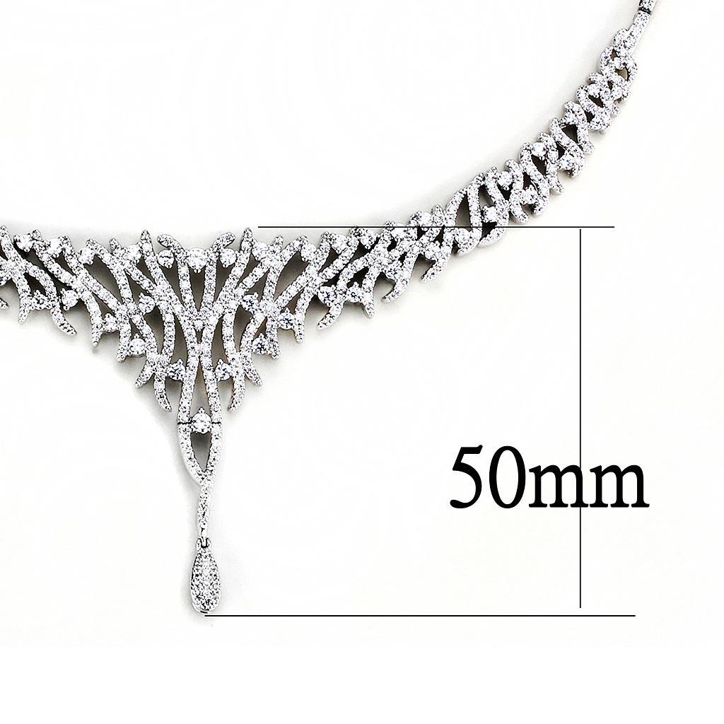 3W1413 - Rhodium Brass Jewelry Sets with AAA Grade CZ in Clear-2