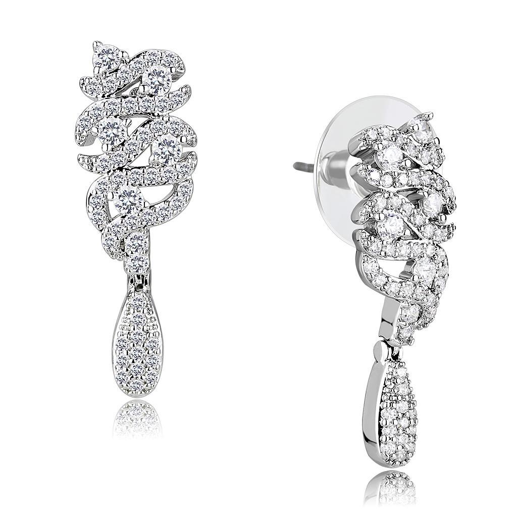 3W1413 - Rhodium Brass Jewelry Sets with AAA Grade CZ in Clear-3