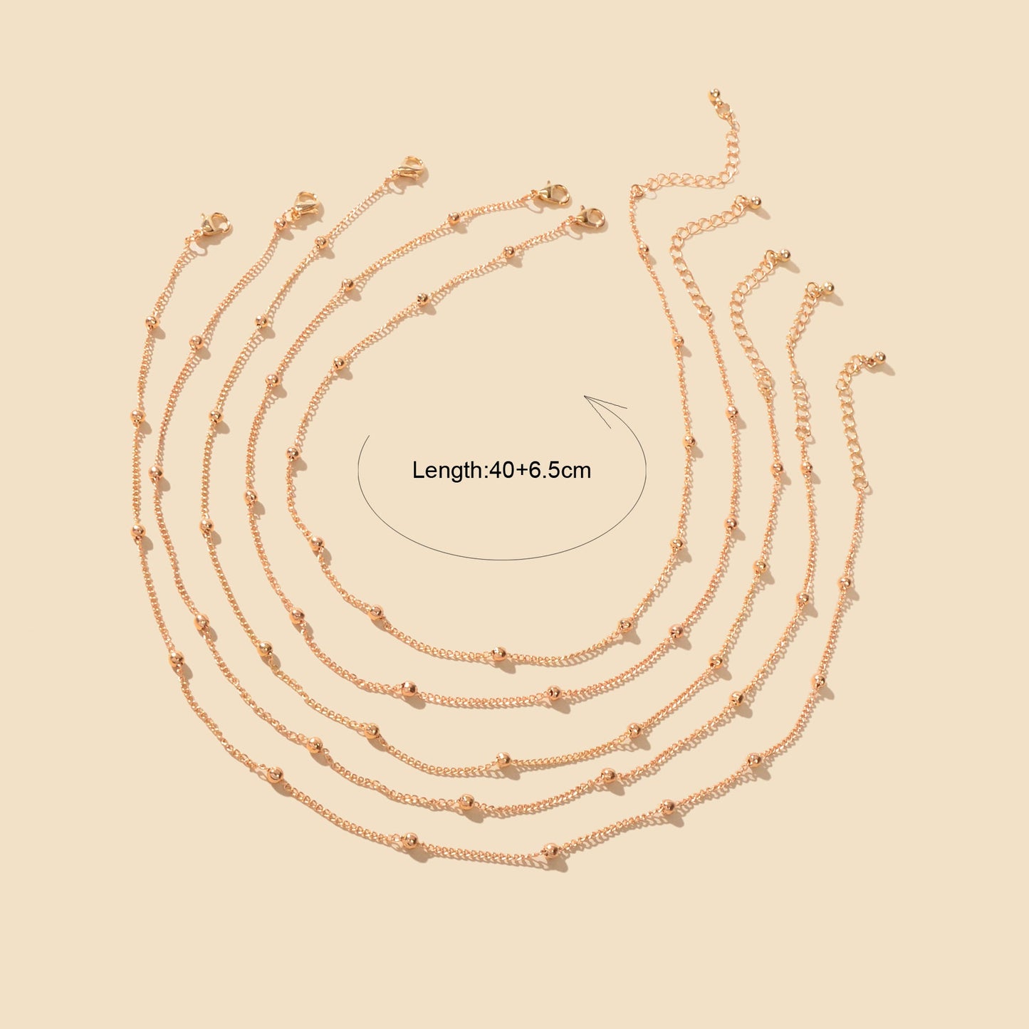 5pcs Gold Beads Chain Layered Necklaces Simple Short Chokers Delicate Jewellery-1