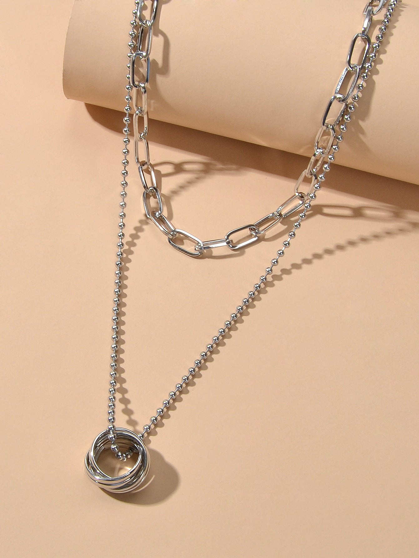 Double layer Silver Chain Circle Pendant Necklace Designer Jewellery Accessories