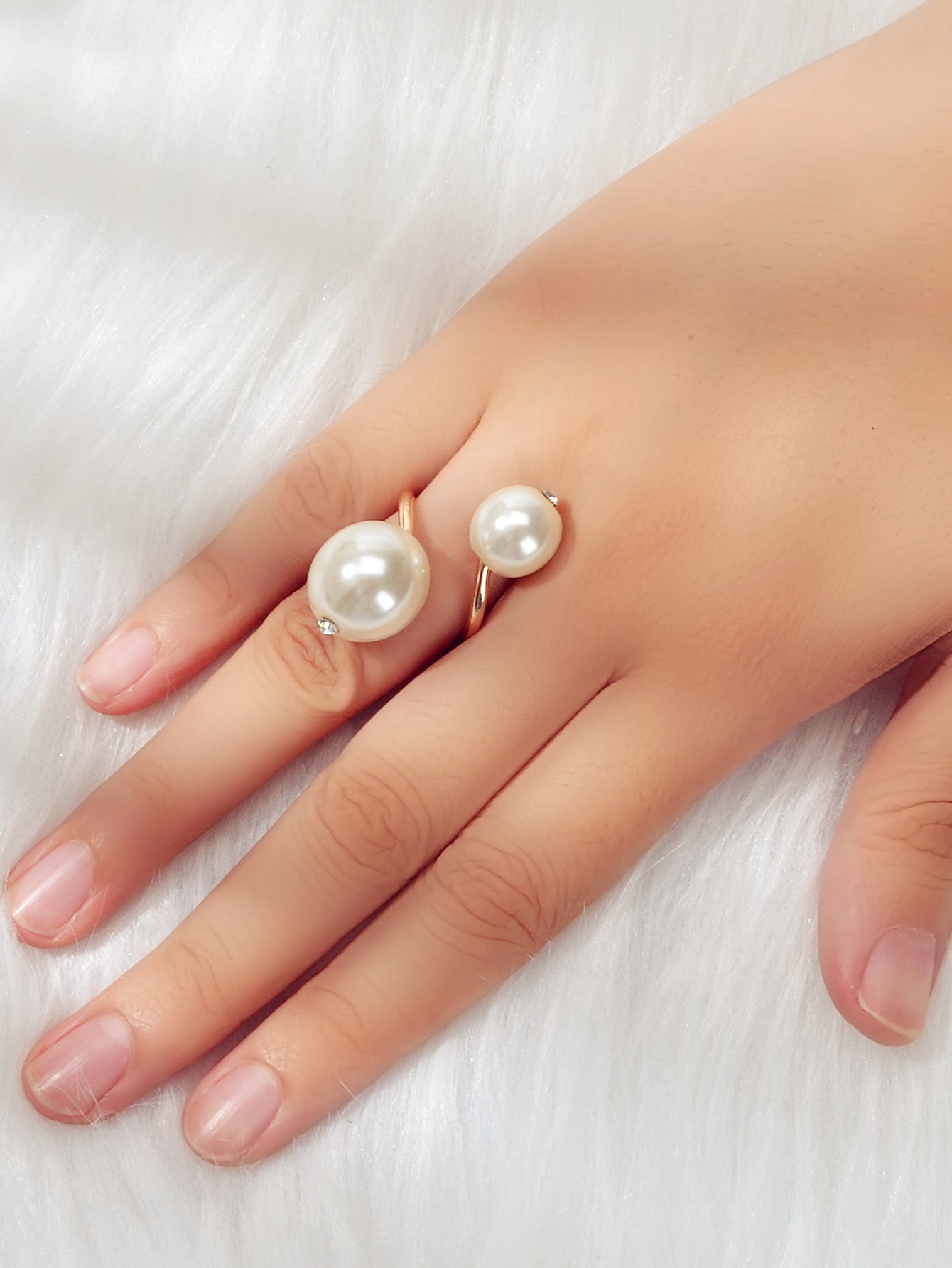 Engagement Jewellery Gift Simulated Pearl Women Wedding Promise Gold Finger Ring