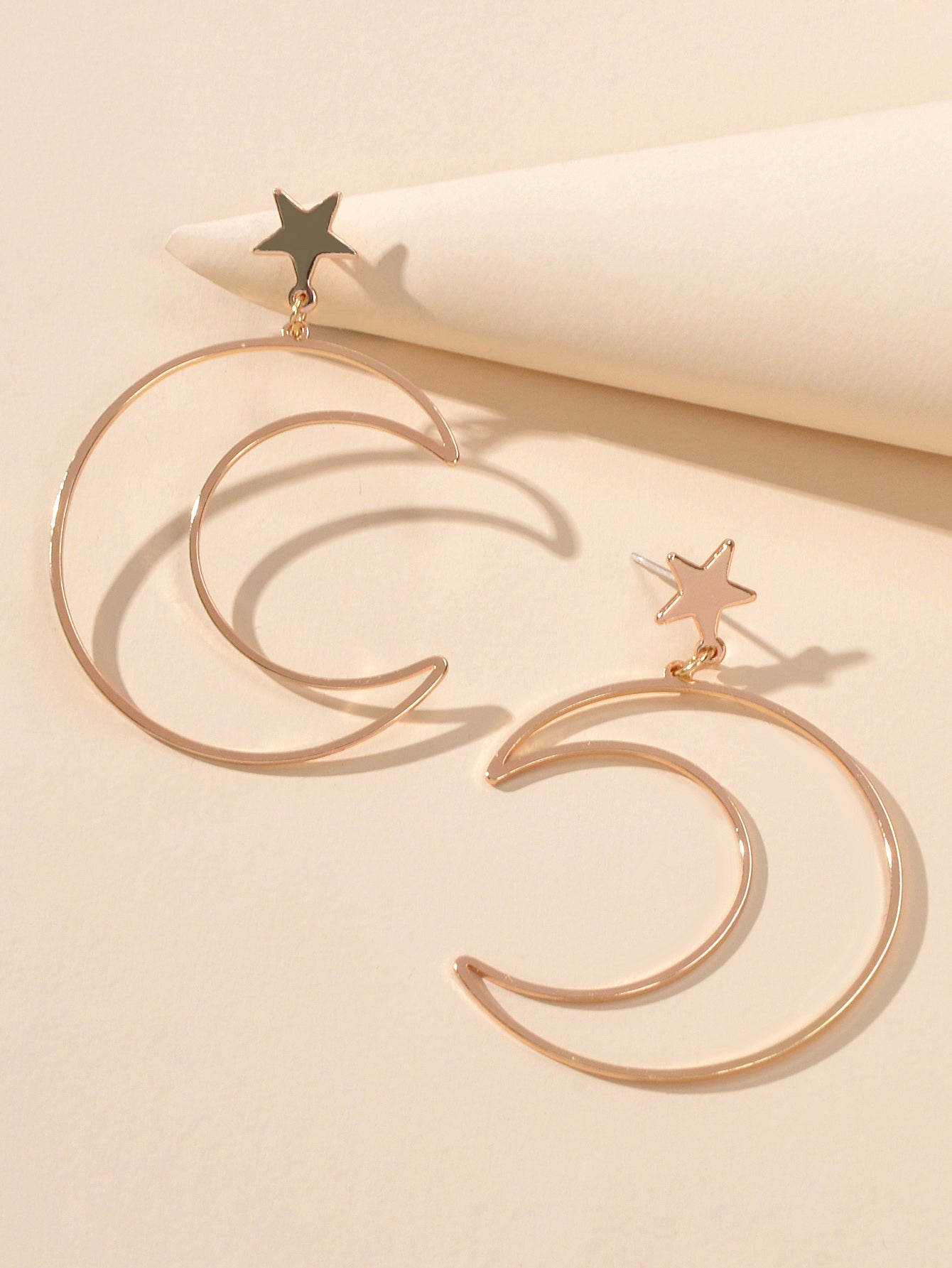 Trendy Minimalist Jewellery Gold Silver Star Moon Dangle Earrings Accessories