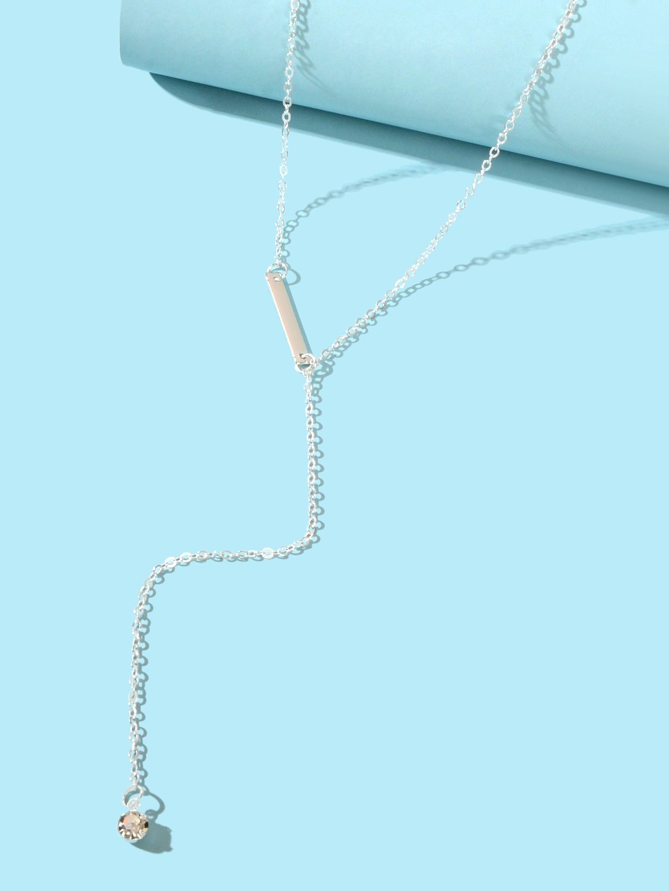 Feelontop Jewellery Silver Chain Rhinestone Fringe Y Necklace Women Accessories