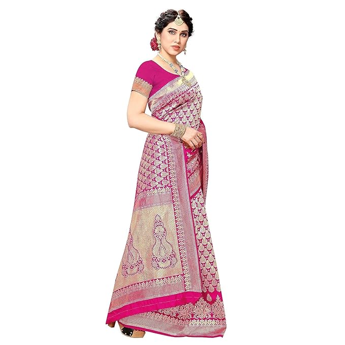 Yashika Women's Trendy Banarasi Kanjivaram Navy Color Art Silk Saree with Blouse Material