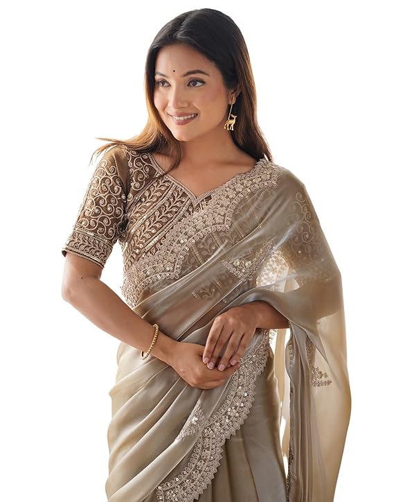 SIRIL Women's Tissue Soft Silk Embroidered Saree With Unstitched Blouse