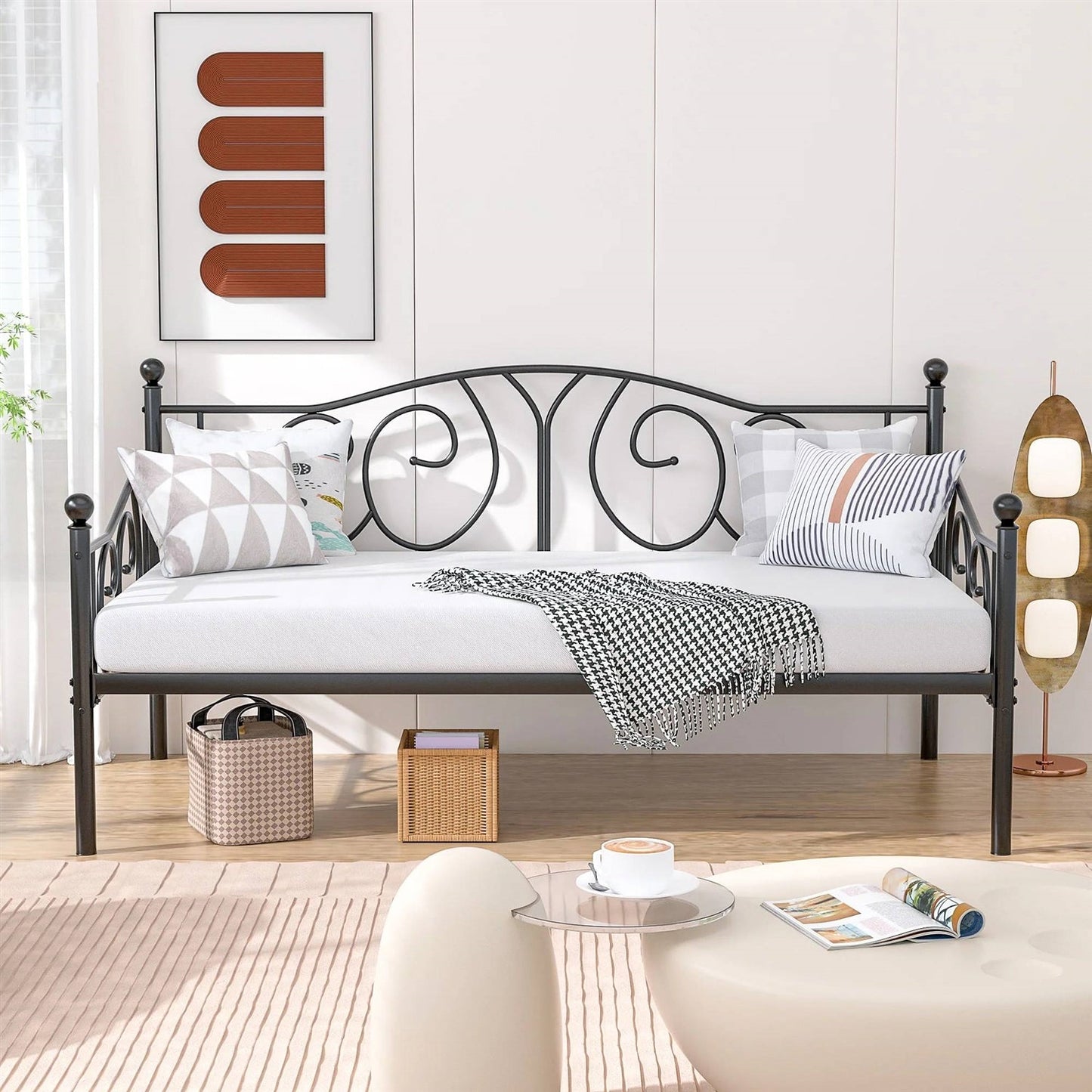 Twin size Victorian Black Metal Daybed Frame - 350 lbs. Weight Capacity