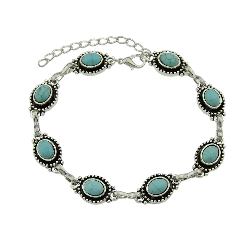 Vintage Boho Chic Tribal Ethnic Antique Silver Turquoise Anklet Foot Jewellery