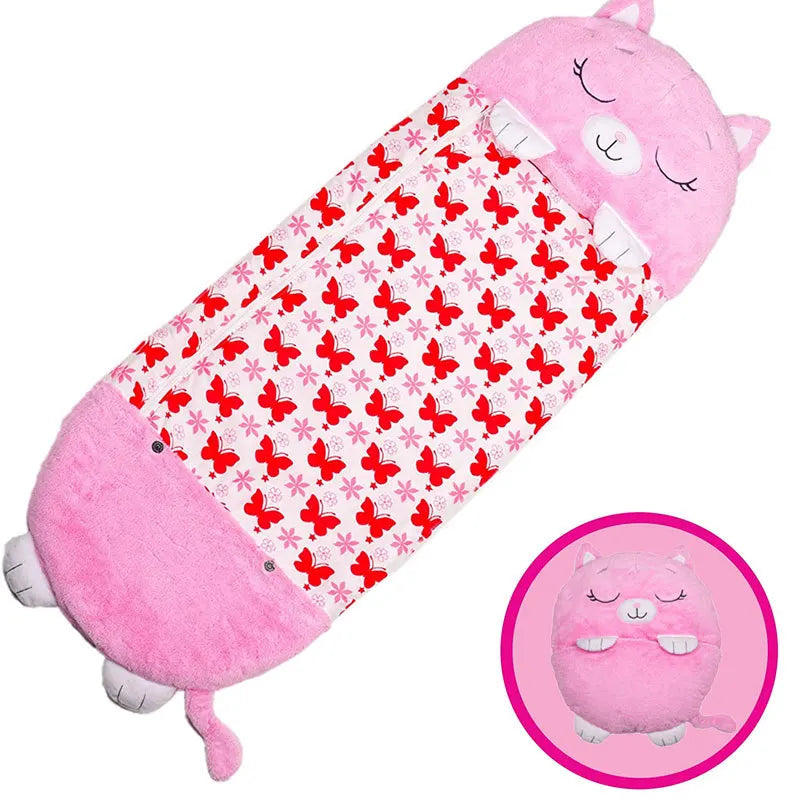 Kids Cartoon Plush Sleeping Bag Pillow Set (Pink)