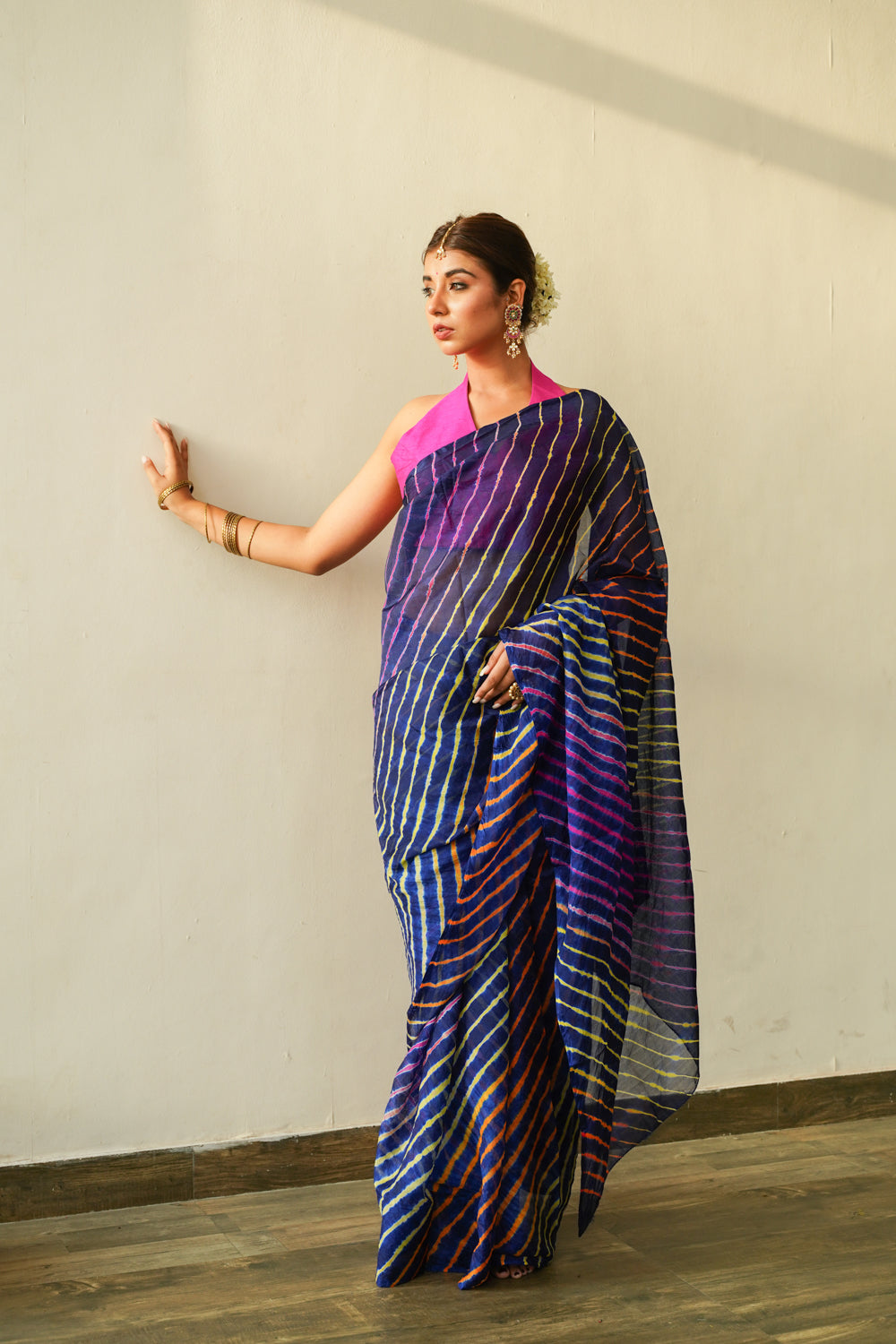 Prussian Blue Multi Leheriya Saree