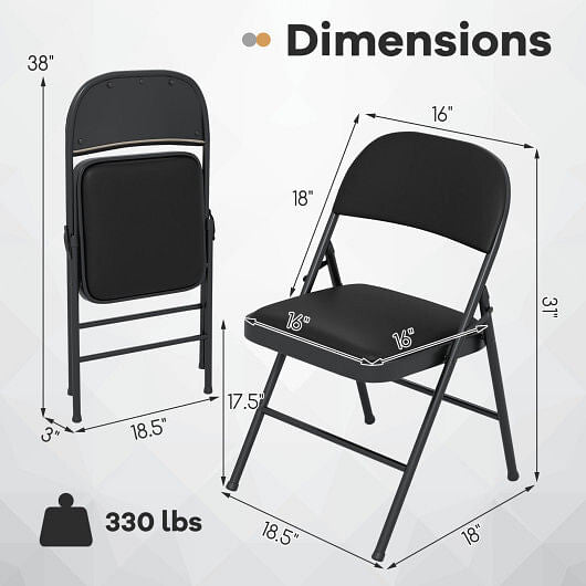 2 Pack Folding Chairs with Metal Frame and PVC Leather for Indoor Outdoor-Black-3