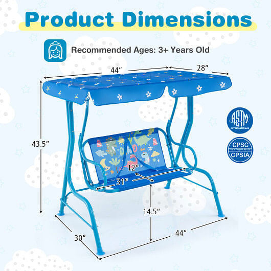 2 Person Kids Patio Swing Porch Bench with Canopy B593-NP12221-3