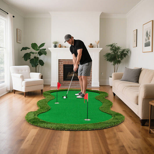 5 x 10 Feet Golf Practice Putting Green Mat with 3 Holes and Golf Balls for Home Office Backyard