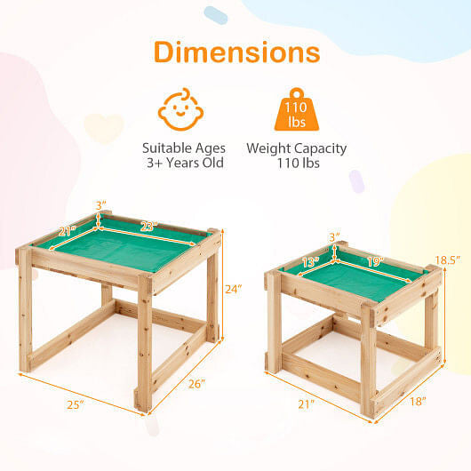 Wooden Sand and Water Tables with Protective Cover for Kids-Natural