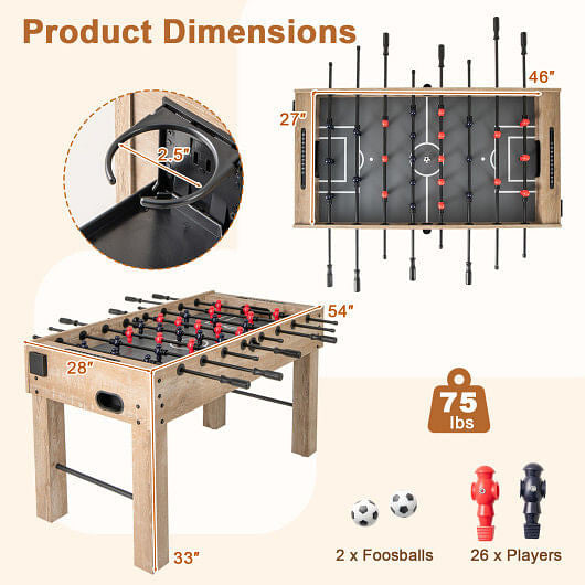 54 Inches Full Size Foosball Table with Legs 2 Balls and 2 Foldable Cup Holders for Kids Teens Adul