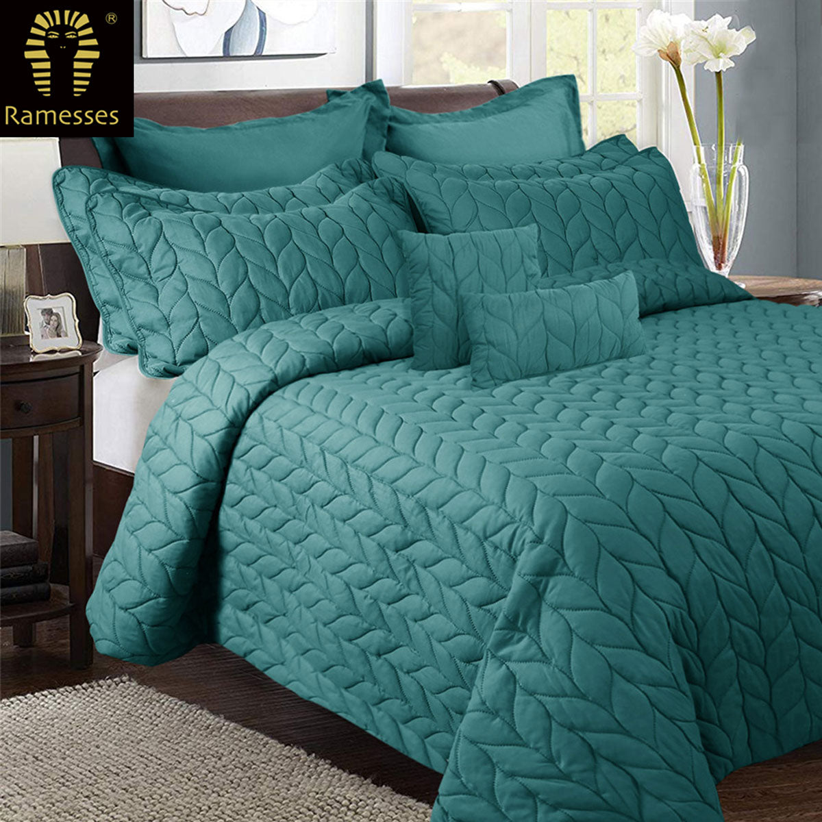 NNEDSZ 9 Pieces Ultrasonic Comforter Set Queen Teal