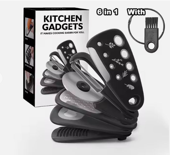 NNEDSZ Stackable Kitchen Tool Set - Multi-Function Grater, Herb Cutter, Garlic Press, Can Opener, Cheese Grater, Pizza Cutter & Spice Set