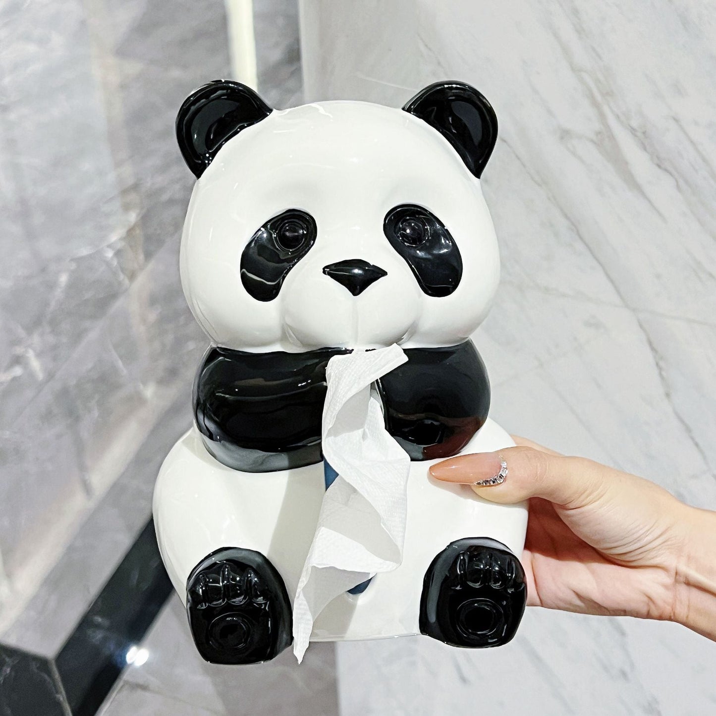 NNEDSZ Ceramic Panda Tissue Box Holder - Creative Cartoon Napkin Dispenser for Home Decor
