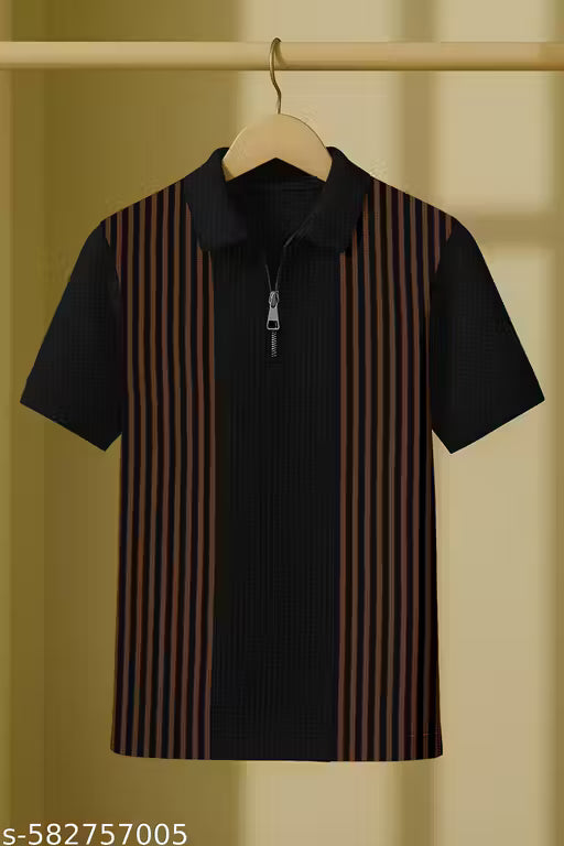 KAJARU MEN COLORS BLOCK DESIGN POLO NECK ZIPPER T-SHIRT FOR MEN AND BOYS