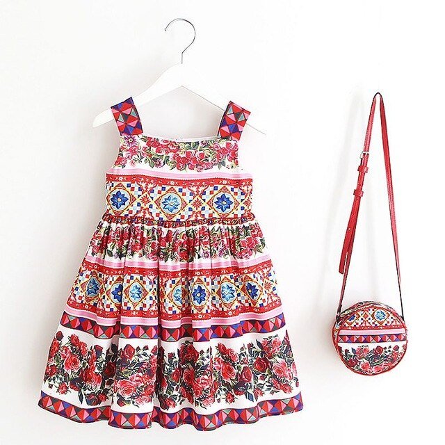 Baby Girls Dress Summer Brand Kids Clothes Toddler Dress with Bag Robe Enfant Christmas Dress