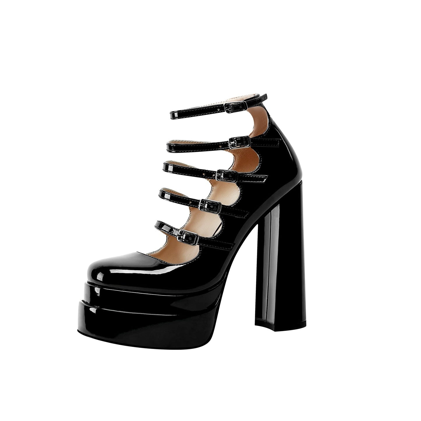 Black Strappy Mary Jane Platform Heels