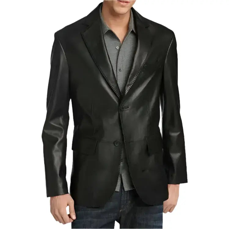 Classic Black Leather Blazer for Men