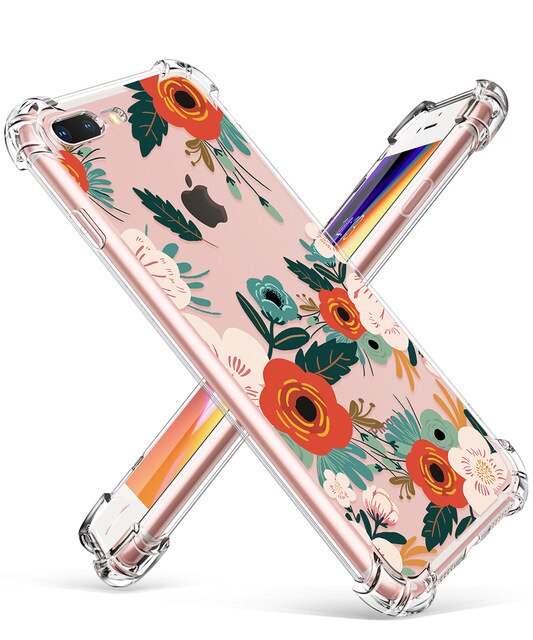 Phone Case For iPhone 7 8 Plus Clear Floral Design TPU imd Ultra Thin Shockproof Protective Cover For iPhone 7 8 Plus
