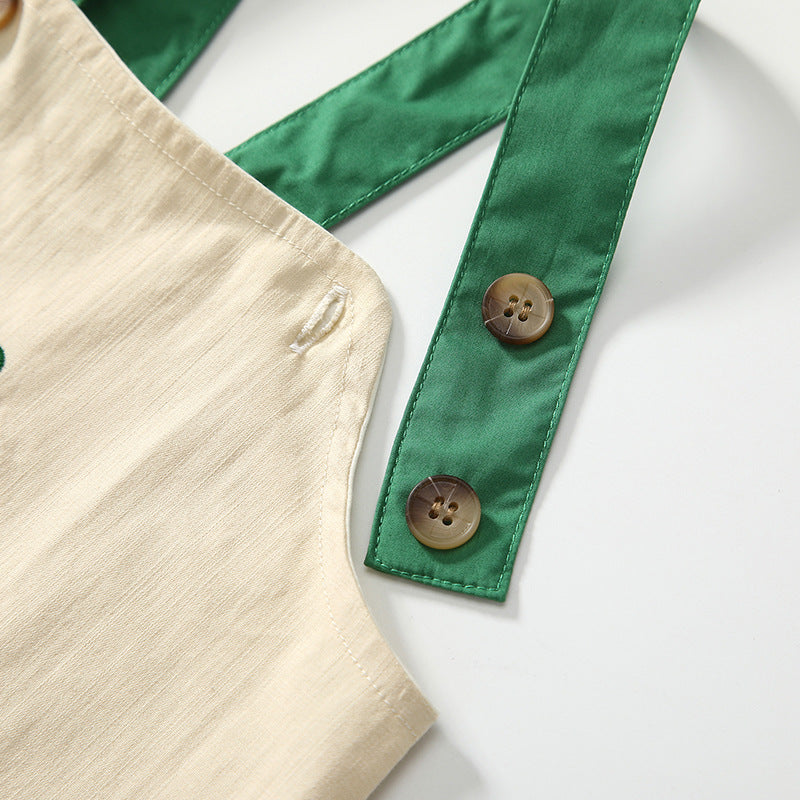 Summer Baby Kids Cartoon Fruits Pattern Short Sleeves Top Shirt and Overalls Clothing Set