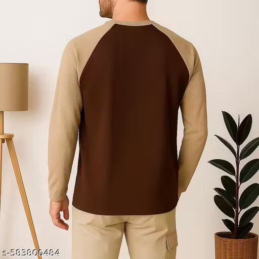 Men's Full Sleeve Raglan T-Shirt Color Block Henley Style