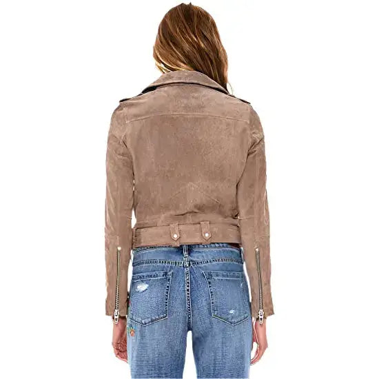 Women’s Luxury Cropped Suede Leather Motorcycle Jacket-1