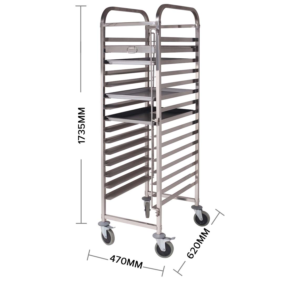 NNEAGS 2X Trolley 16 Tier Stainless Steel Cake Bakery Trolley Suits 60*40cm Tray
