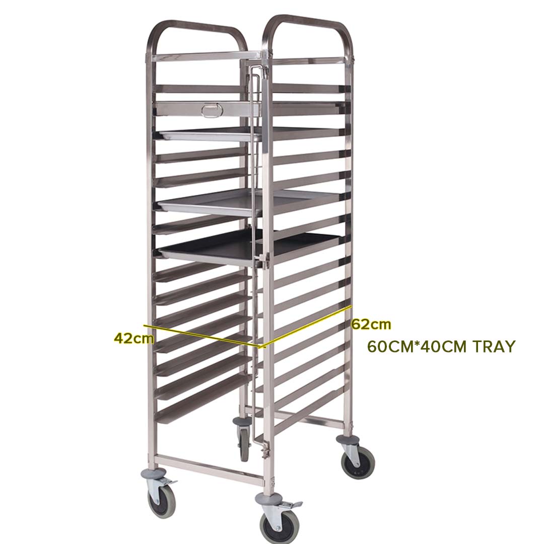 NNEAGS 2X Trolley 16 Tier Stainless Steel Cake Bakery Trolley Suits 60*40cm Tray