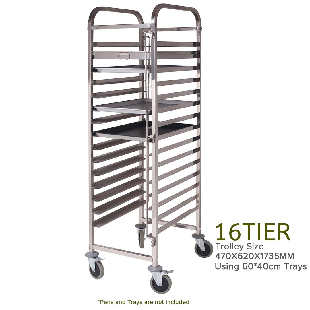 NNEAGS 2X Trolley 16 Tier Stainless Steel Cake Bakery Trolley Suits 60*40cm Tray