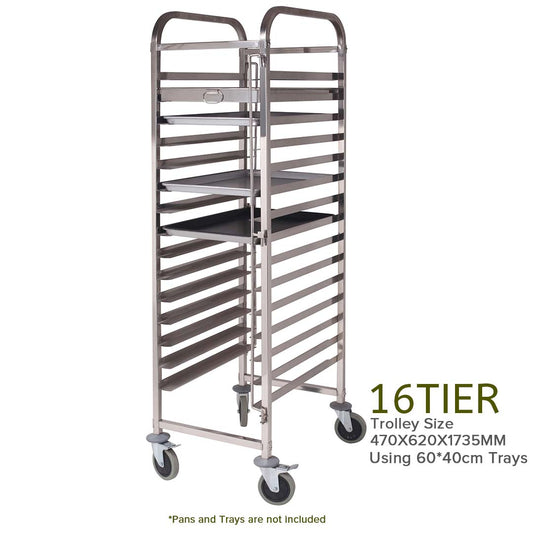 NNEAGS 2X Trolley 16 Tier Stainless Steel Cake Bakery Trolley Suits 60*40cm Tray