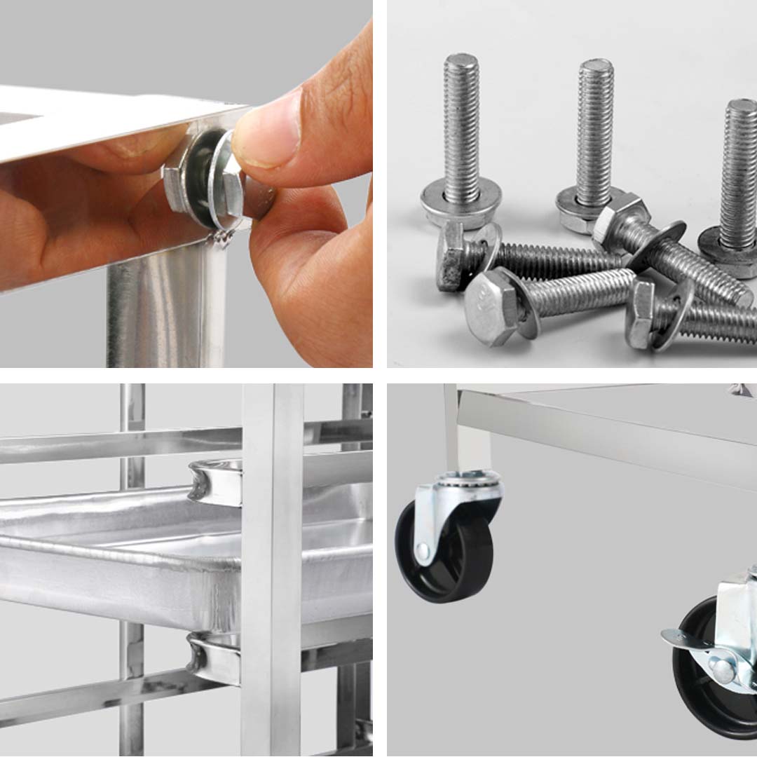 NNEAGS 2X Trolley 16 Tier Stainless Steel Cake Bakery Trolley Suits 60*40cm Tray