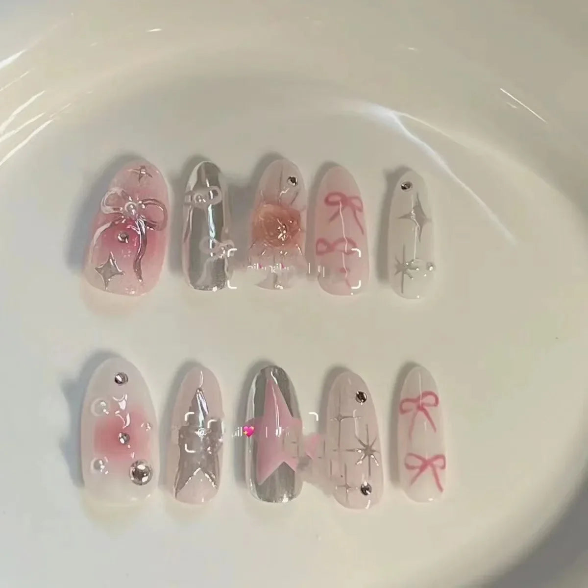 10 Pcs Gradient Shiny Handmade Press On Nails Almond Design