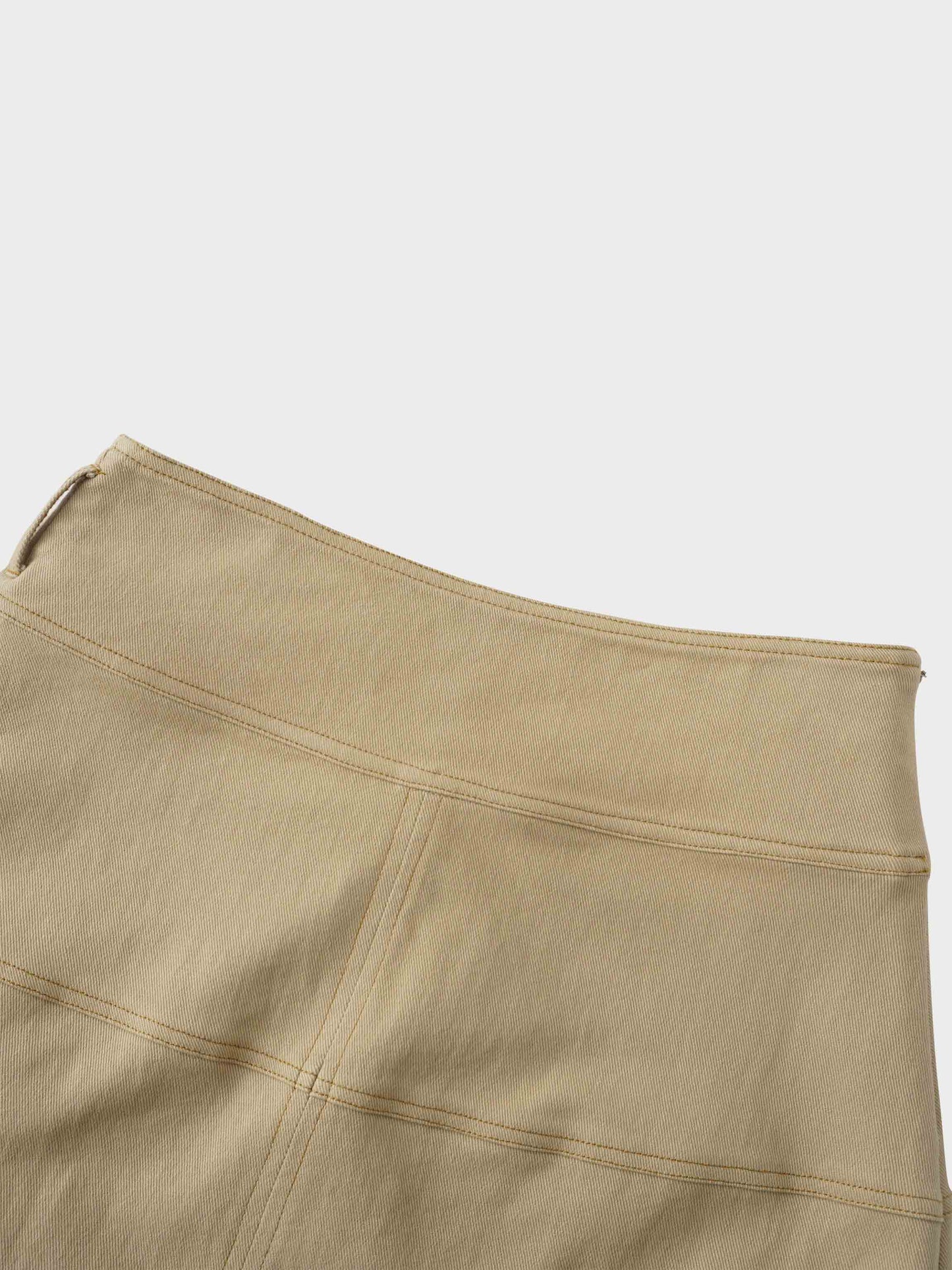 Stitched Tiered Belted Denim Skirt-Khaki-2