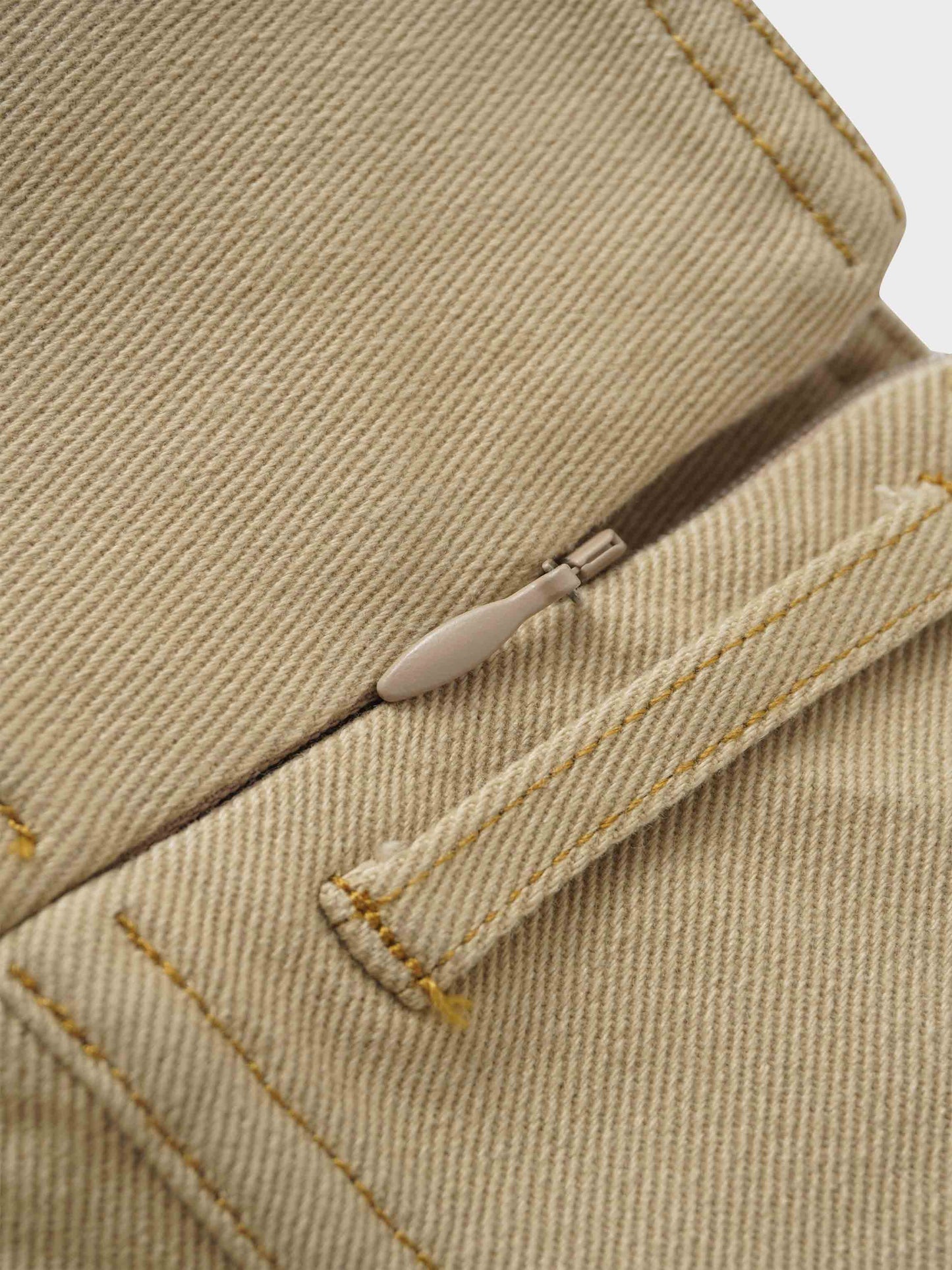 Stitched Tiered Belted Denim Skirt-Khaki-3