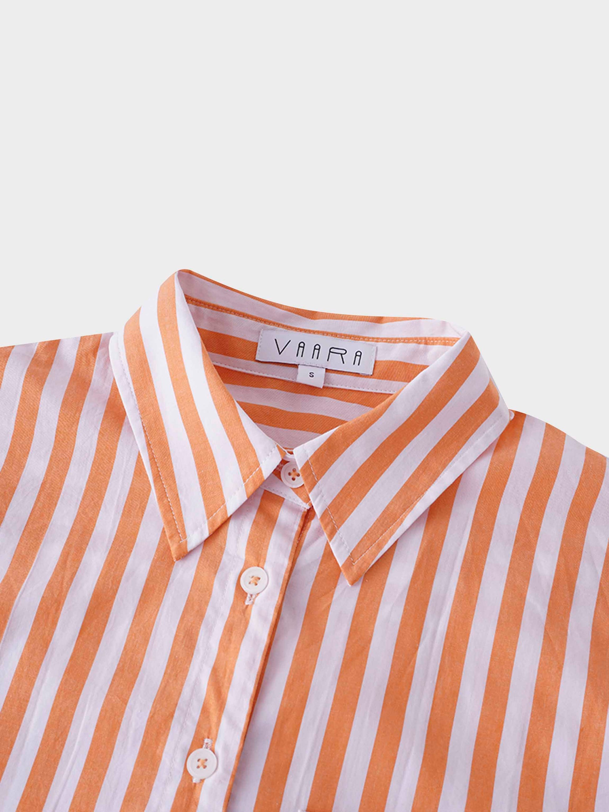 Striped Pocket Cotton Blouse-Orange-4