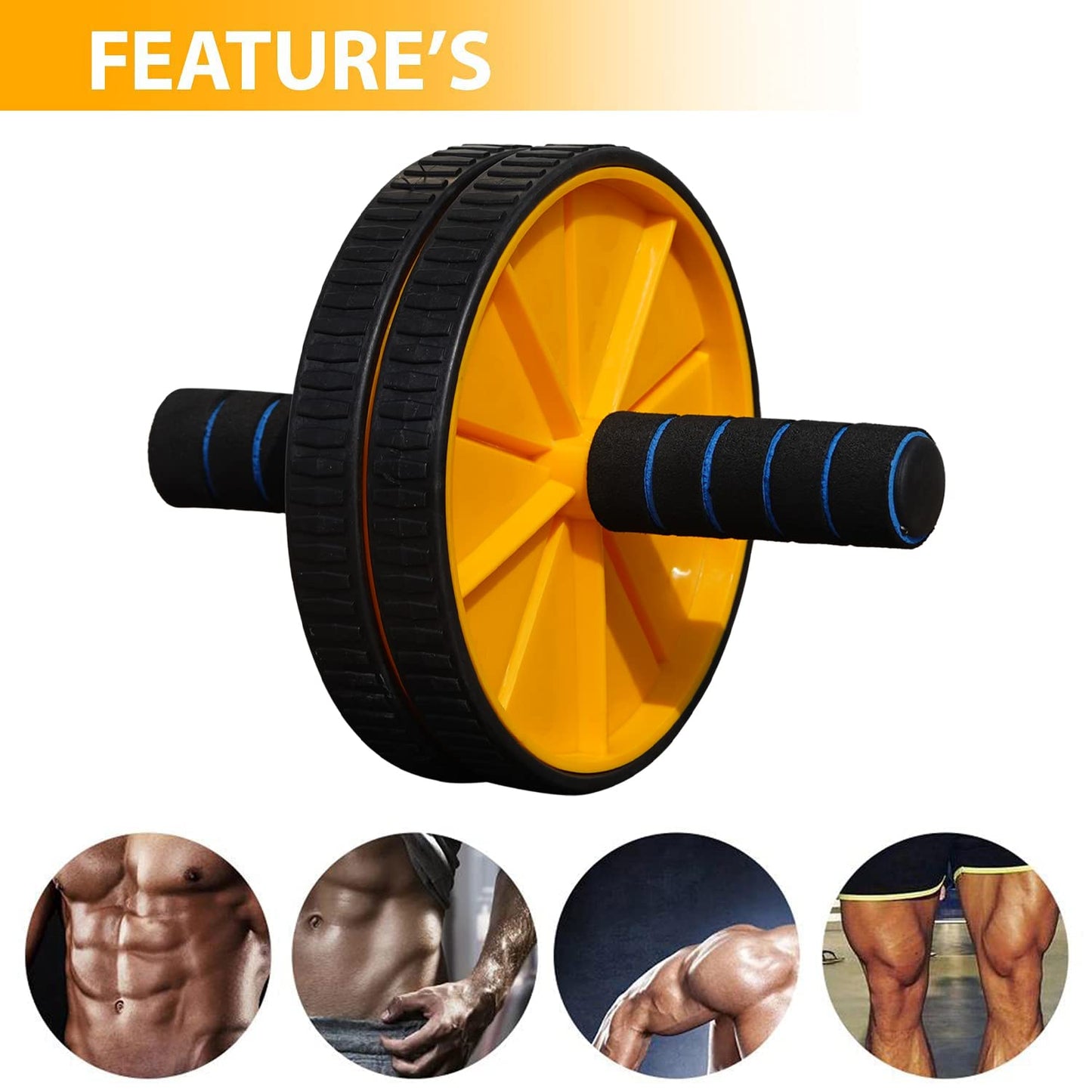 Premium Abs Roller for Men & Women Abs Workout Equipment for Abdominal Ab Roller Home Exercise Equipment with Knee Mat -(Yellow & Black)
