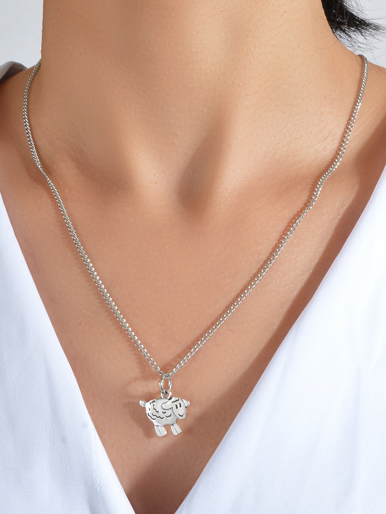 Fashion Jewellery Silver Chain Minimalist Cartoon Sheep Pendant Necklace Gift