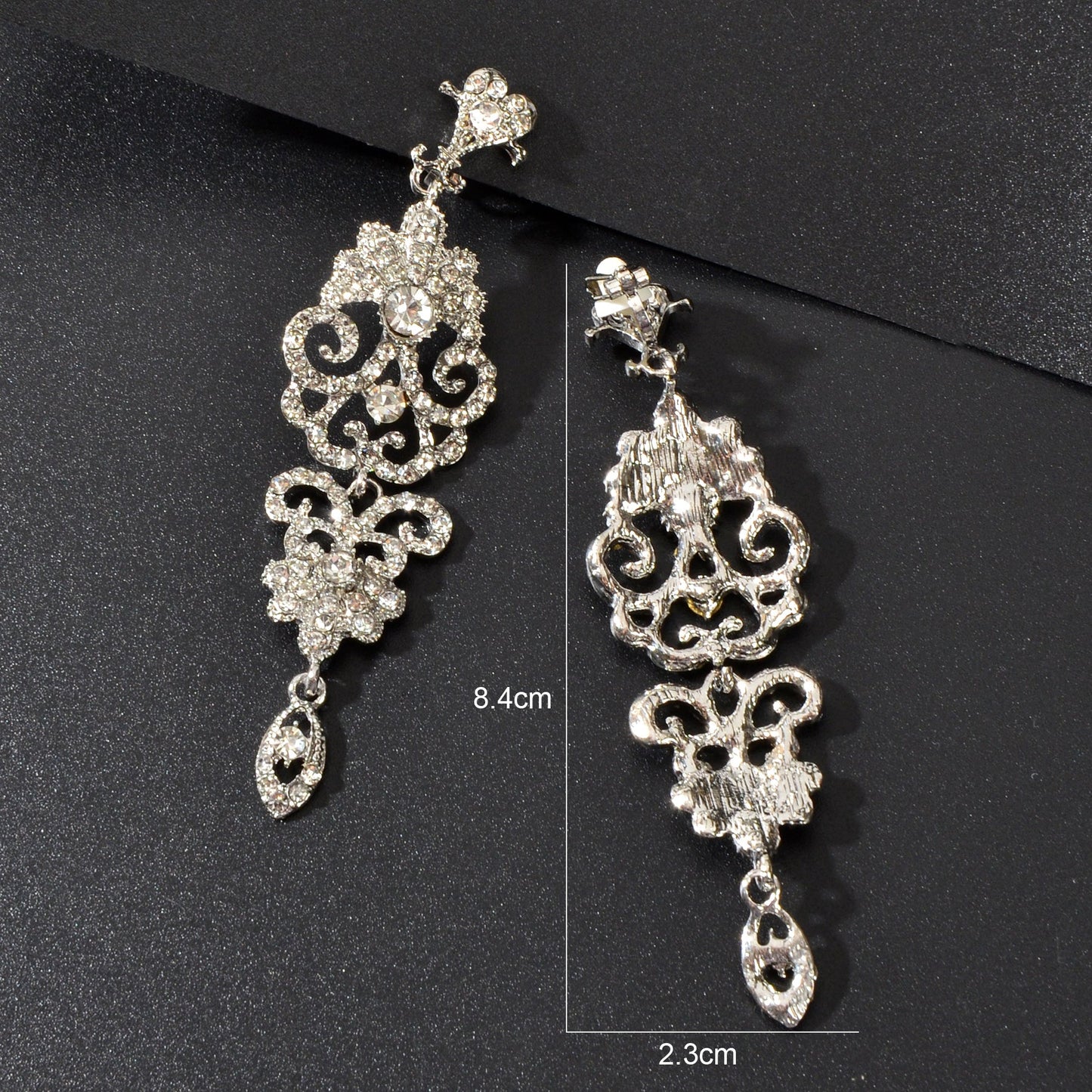 Luxury Rhinestones Silver Hollow Carving Pendant Earrings Banquet Wedding Jewellery