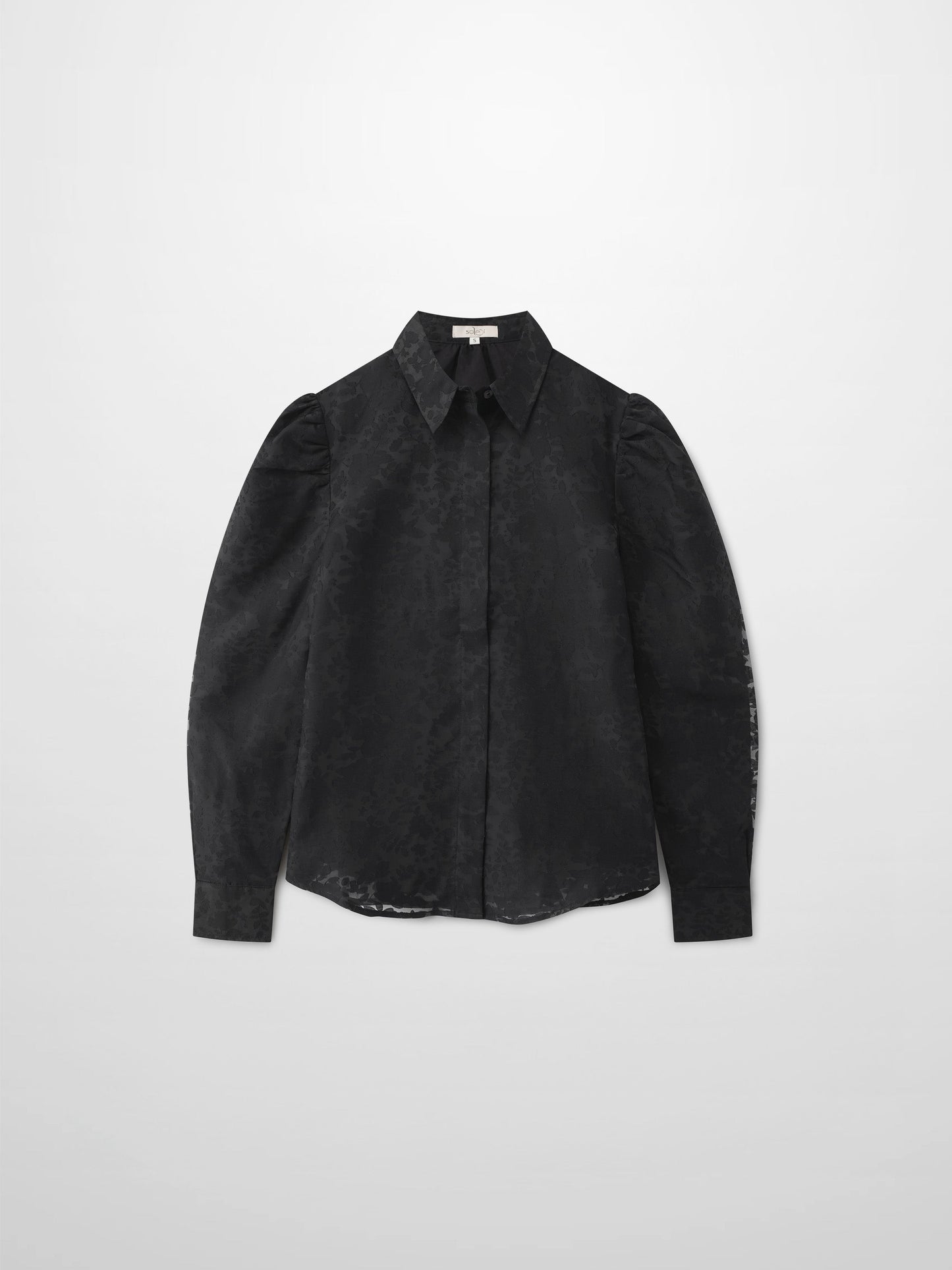 Puff Sleeve Lace Burnout-Black-0