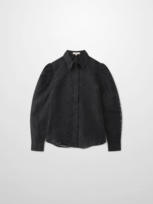 Puff Sleeve Lace Burnout-Black-0