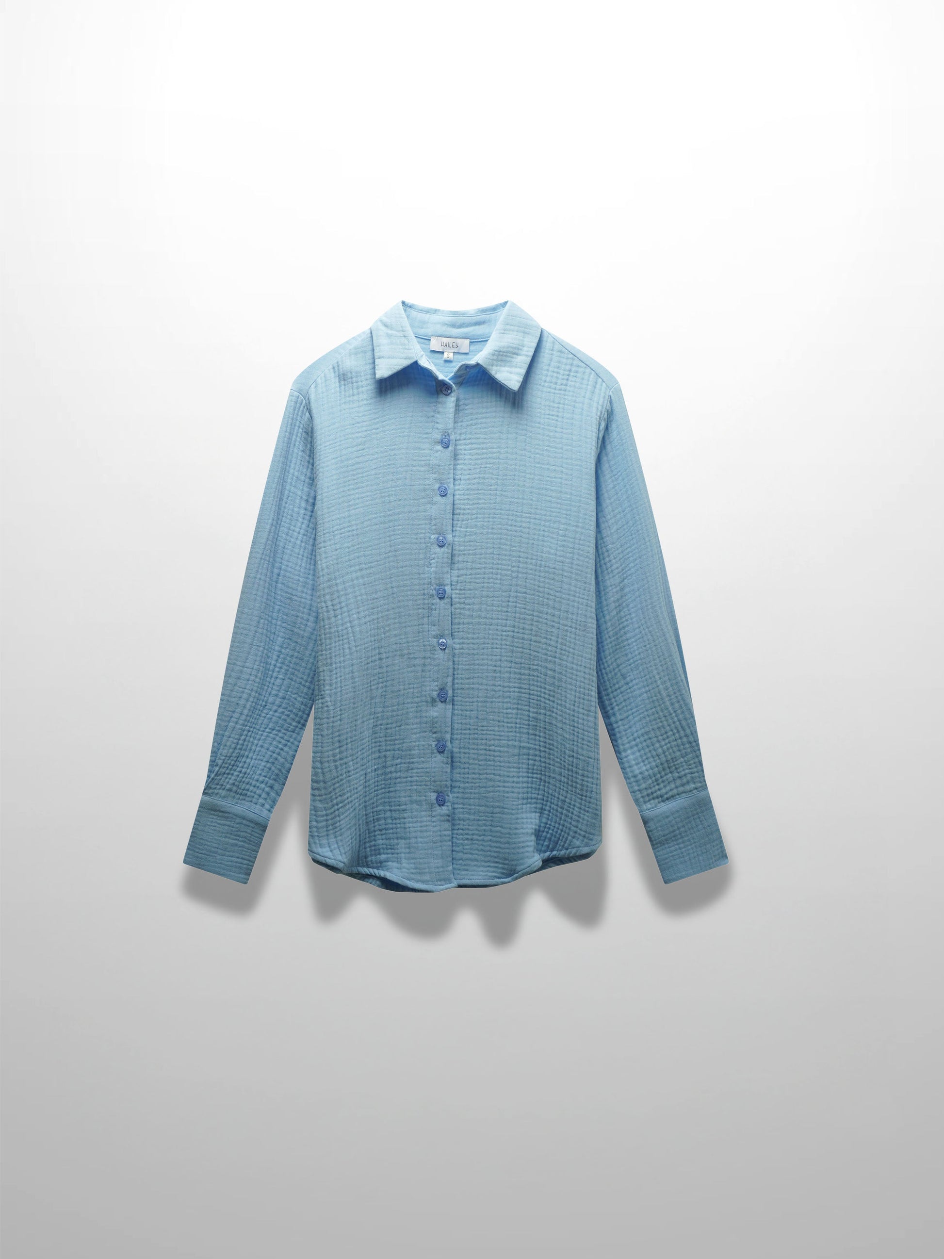 Gauze Button Down Blouse-Light Blue-0